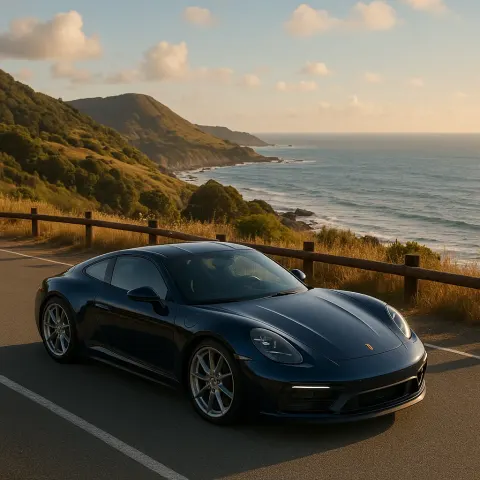 Stylish Sports Car in a Deep Navy Color Stationed