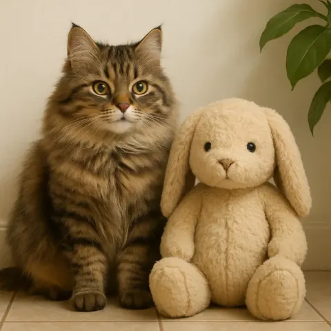 Fluffy-coated Domestic Cat Lounges Peacefully by the Side