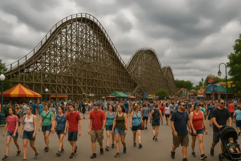 Busy Amusement Park Scene Featuring People