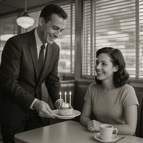 Man in a Suit Serves a Dessert