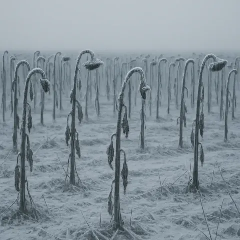 Chilly Expanse of Dried Sunflower Stems