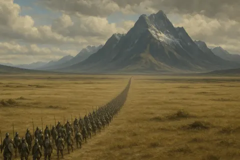Seemingly Endless Column of Tiny Medieval Soldiers Marches