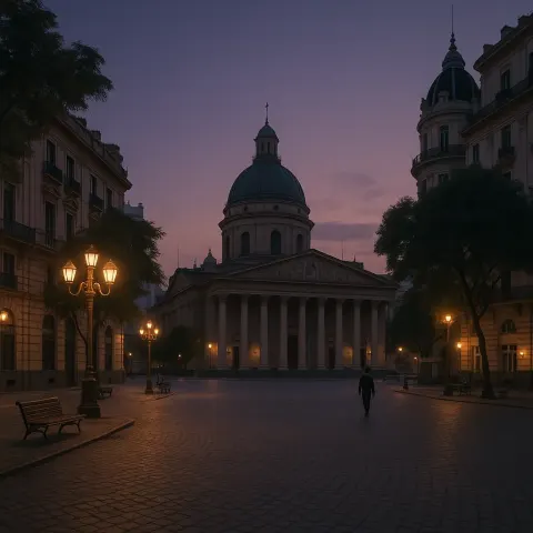 Tranquil Square in Buenos Aires During Dusk