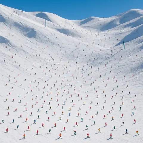 Multitude of Tiny Skiers