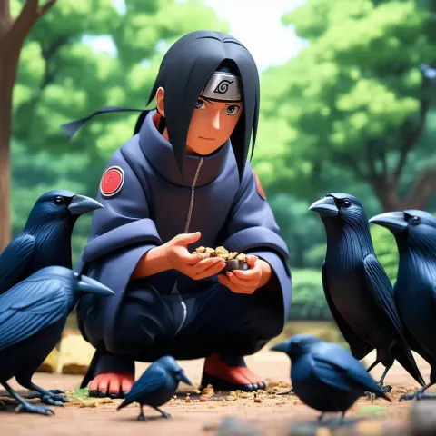 Itachi Tenderly Feeding His Crows in Stop Motion