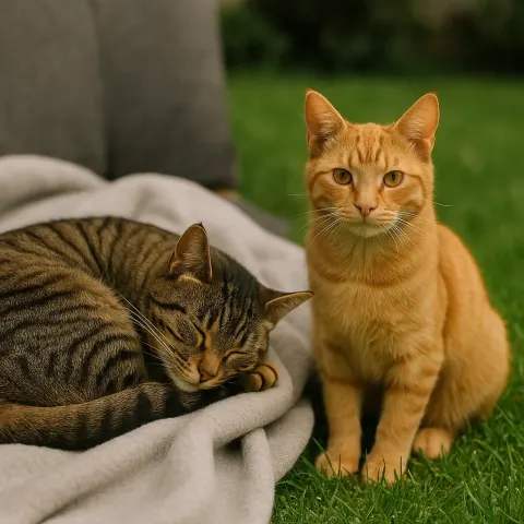 One Cat Is Lounging on a Blanket in a Curled-up