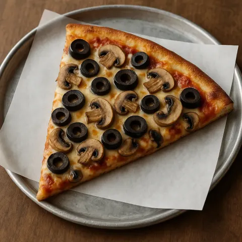 Slice of Pizza Topped with Black Olives