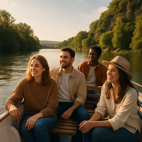 Serene River Journey with a Group Enjoying a Tranquil Boat