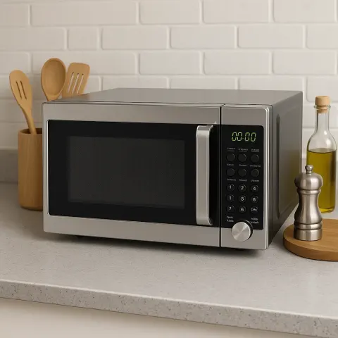 Showcasing a Contemporary Microwave with a Sleek Stainless Steel Design
