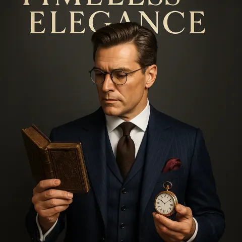 Refined Gentleman Dressed in a Navy-blue Three-piece Suit Adorned