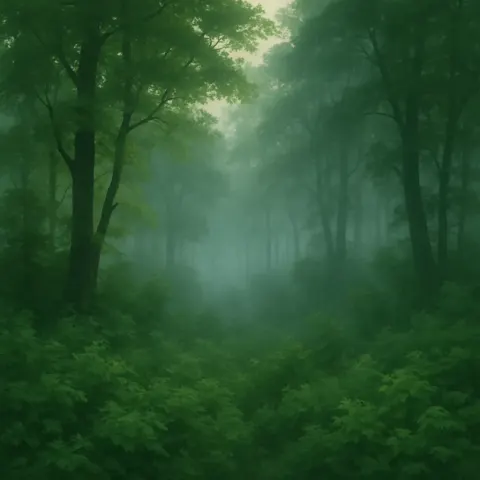 Dense Forest Filled with Abundant Undergrowth in the Foreground