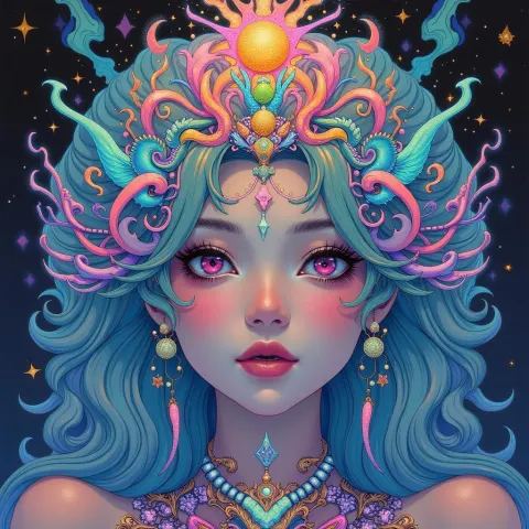 The Empress in Iridescent Cosmic Kaleidoscope