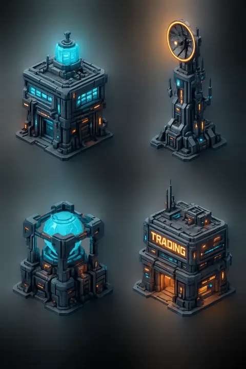 Renderings of Various Futuristic Structures for My Sci-fi Exploration Game