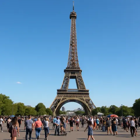 Eiffel Tower Basking in the Mid-afternoon Sun Beneath a Cloudless