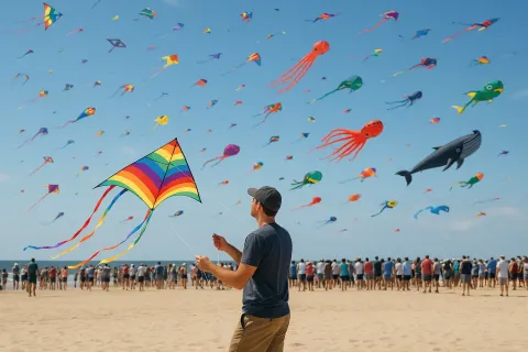Man Flying a Kite on a Beach