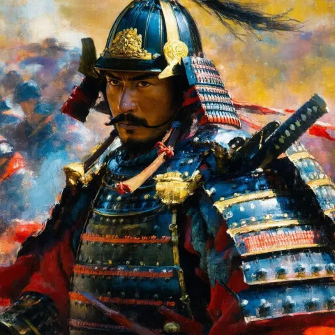 Oil Painted Samurai Closeup in Vibrant Brushstrokes