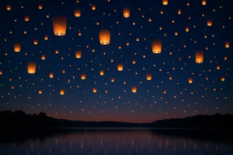 Hundreds of Glowing Paper Lanterns Drift Serenely Upwards