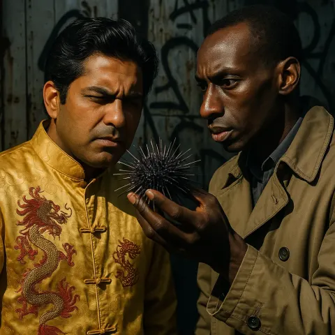 South Asian Figure in Dragon Silk Squints at a Spiny