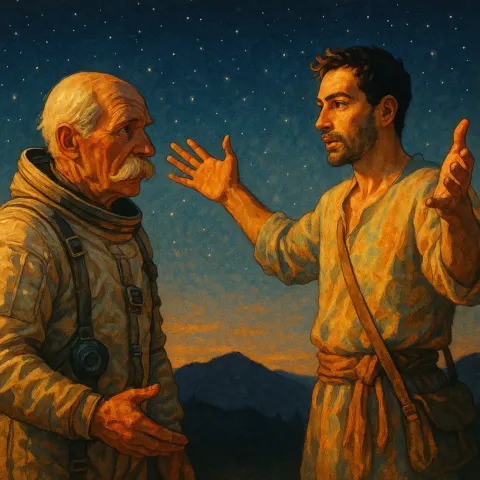 Elderly Pioneer Astronaut—his Weathered Face Distinguished by a Prominent Handlebar