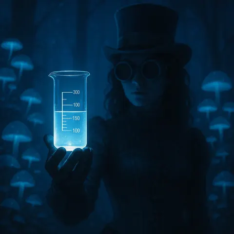 Within a Nocturnal Realm Where Bioluminescent Fungi Pulse