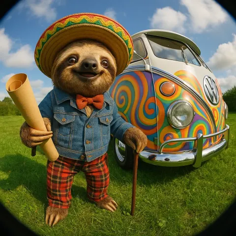 Happy Sloth Dressed in a Denim Jacket