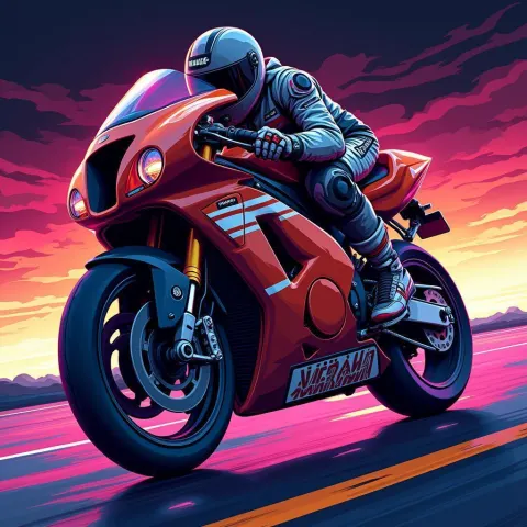 1980s Yamaha Race Motorcycle on a Neon Track