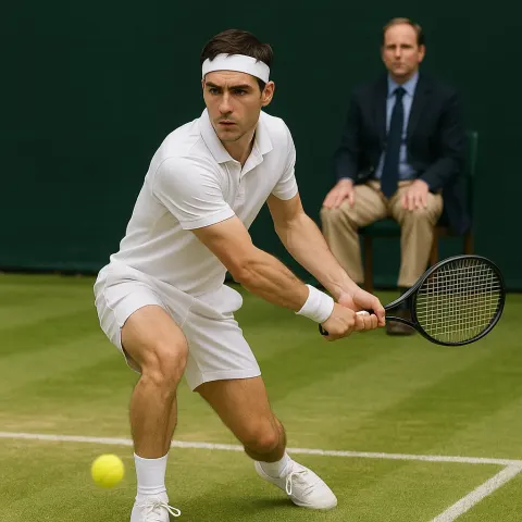 Tennis Player in White Attire Is Preparing for a Backhand