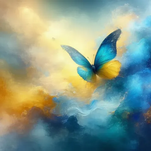 Surreal Butterfly Dissolving Into a Dreamlike Sky