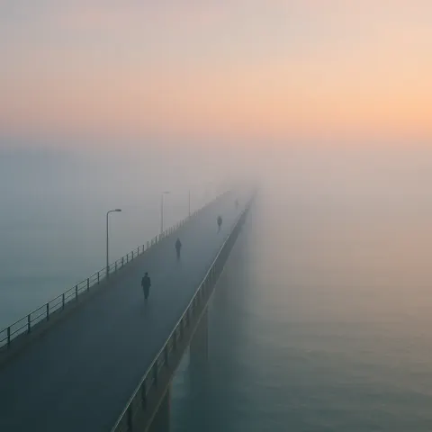 Few Solitary Figures Walk Along a Seemingly Endless