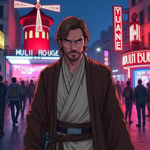 Manga Obi Wan in Neon Moulin Rouge Streets