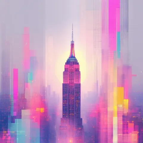 Empire State Building in Abstract Neon Geometry