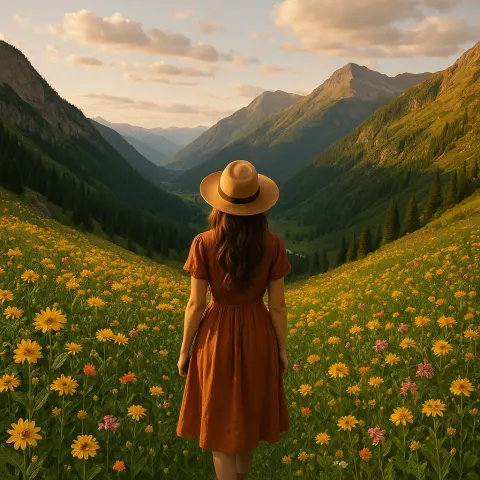 Woman Gazes Out over a Mountain Valley