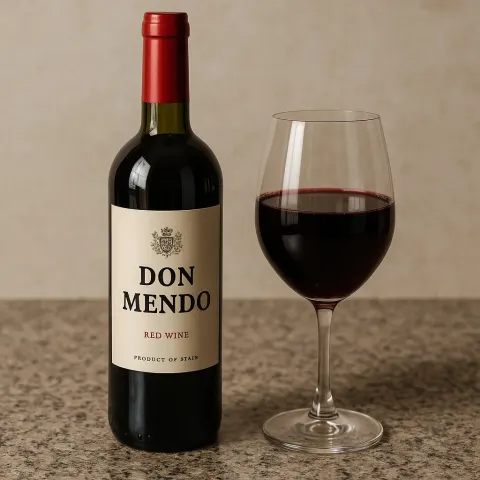 Bottle of Don Mendo Red Wine and a Glass