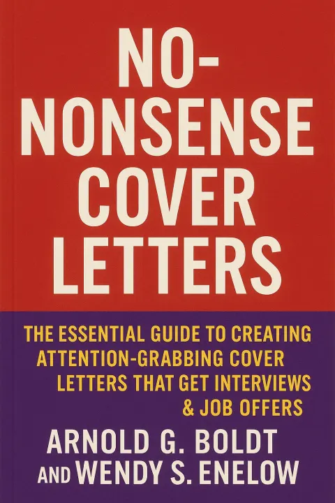Red and Purple Book Cover Titled "No-Nonsense Cover Letters"