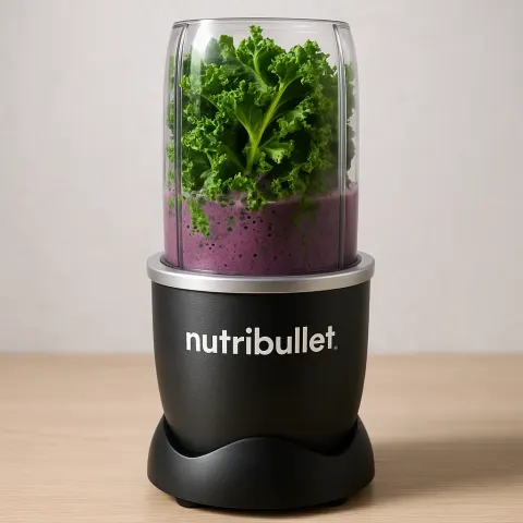 NutriBullet Blender Processing a Mixture of Kale