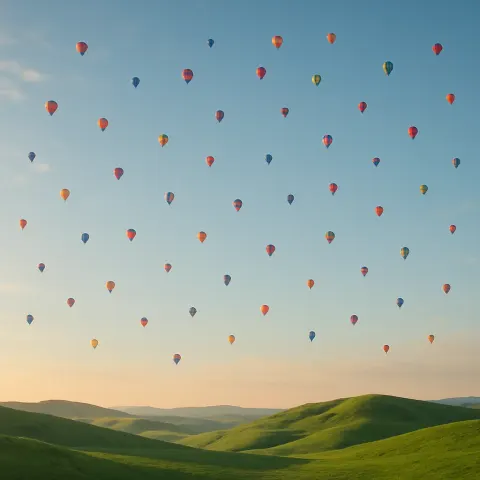 Many Distant Hot Air Balloons