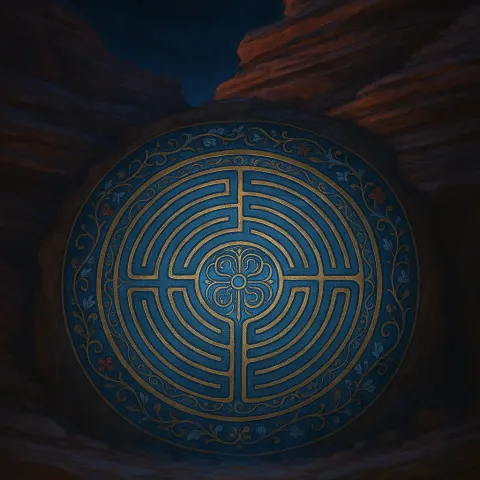 Circular Maze in Illuminated Manuscript Style Glows