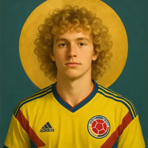 Person with Curly Blonde Hair Wearing a Colombia National Soccer
