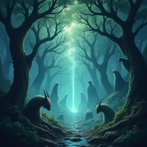 Ethereal Forest Alive With Mystical Glowing Creatures