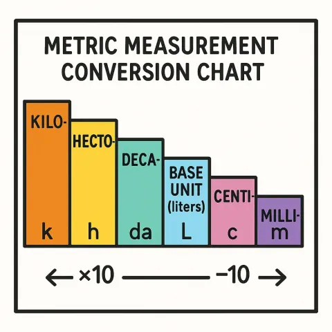 Metric Measurement Conversion Chart Showcasing Kilo-, Hecto-, Deca-, Base Unit