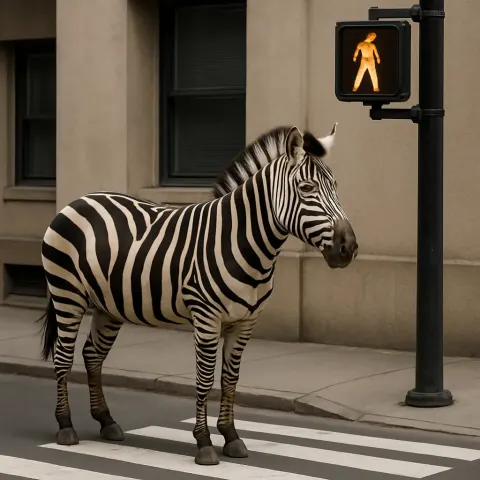 Zebra Positioned on the Left Side of a Pedestrian