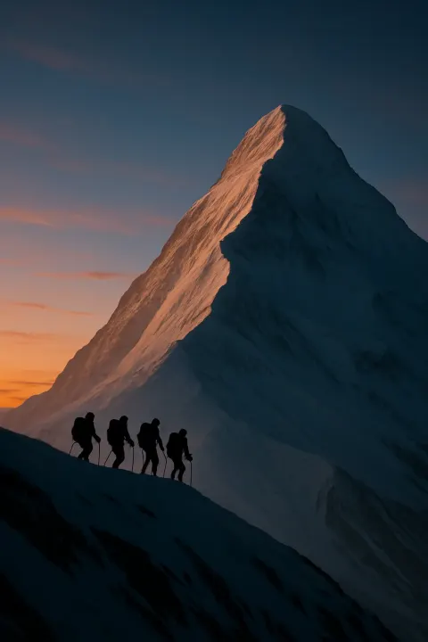 Small Group of Distant Mountaineers