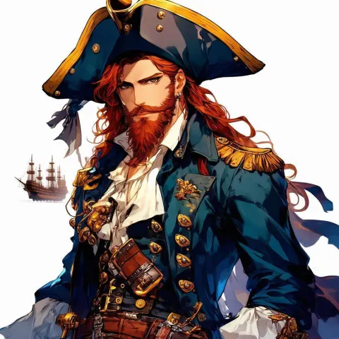 Rugged Steampunk Pirate Before His Towering Airship