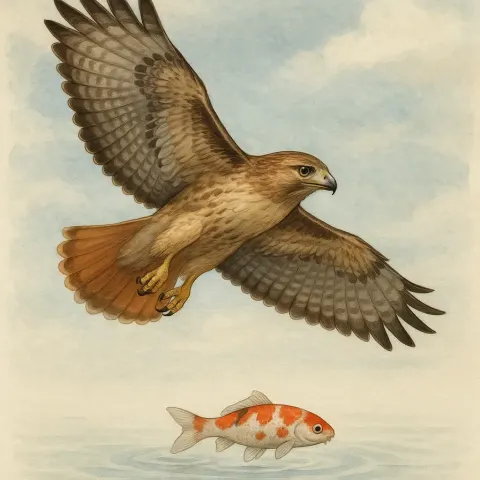Large Hawk Gliding Through the Sky Overhead
