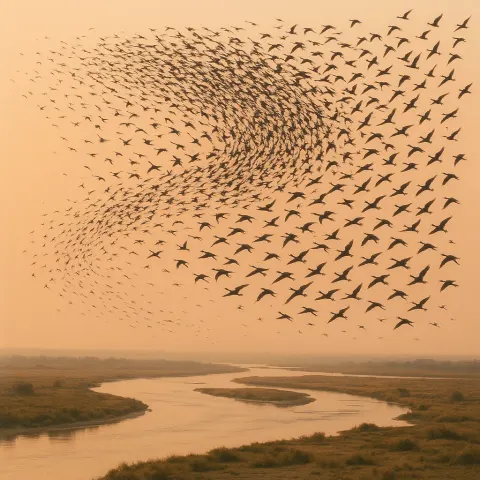 Vast Flock of Migratory Birds Forms a Dynamic