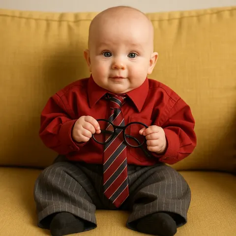 Baby Dressed in Oversized Business Attire