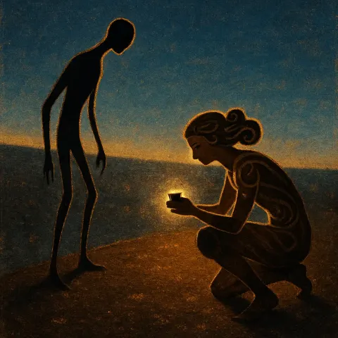 Two Diminutive Figures Are Captured on a Vast