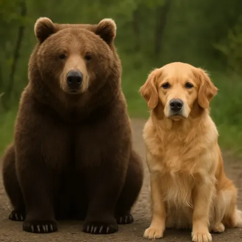 Show an Image Featuring a Bear Alongside a Dog