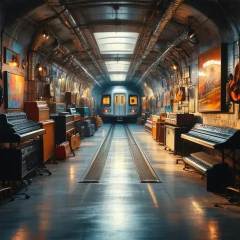 Subway Rushing Through an Artist and Music Studio