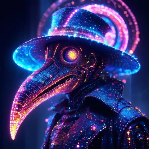 Candy Glitter Spiral Head Meets Plague Doctor Neonpunk